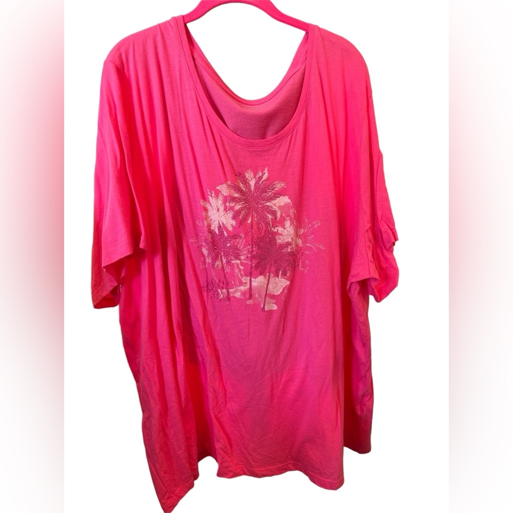 Catherines Pink Palm Tree T Shirt Size 5X (34/36W)